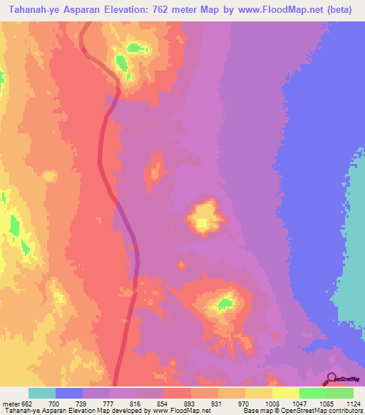 Tahanah-ye Asparan,Afghanistan Elevation Map