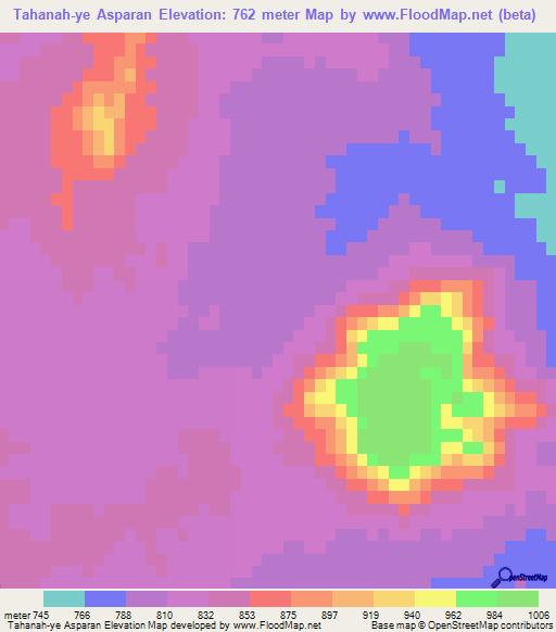 Tahanah-ye Asparan,Afghanistan Elevation Map
