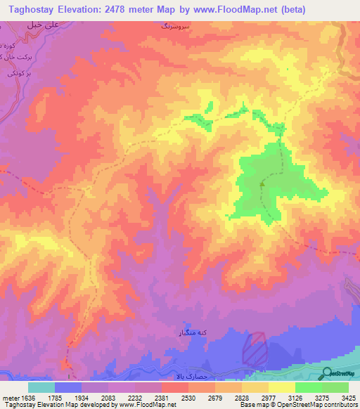 Taghostay,Afghanistan Elevation Map