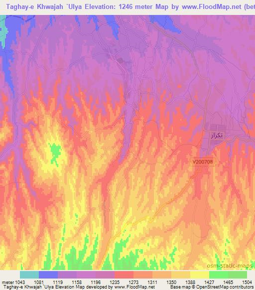 Taghay-e Khwajah `Ulya,Afghanistan Elevation Map