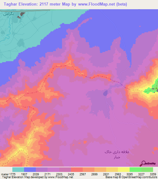 Taghar,Afghanistan Elevation Map