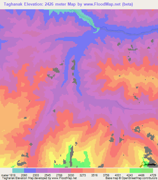 Taghanak,Afghanistan Elevation Map