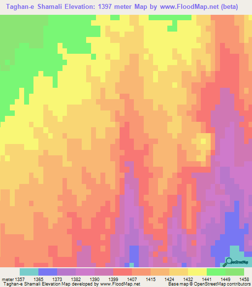Taghan-e Shamali,Afghanistan Elevation Map