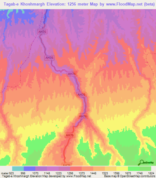 Tagab-e Khoshmargh,Afghanistan Elevation Map
