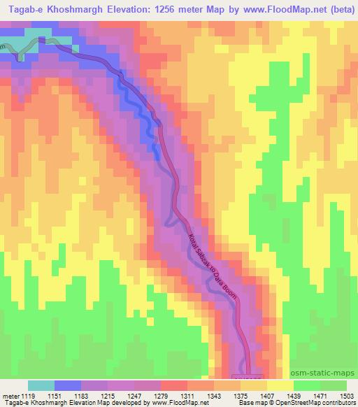 Tagab-e Khoshmargh,Afghanistan Elevation Map