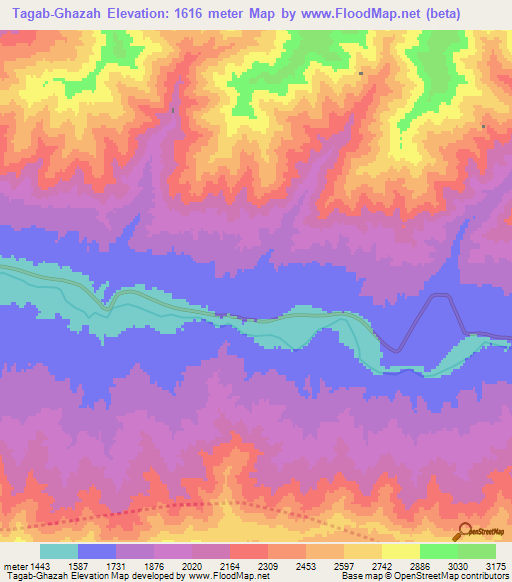 Tagab-Ghazah,Afghanistan Elevation Map