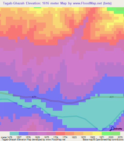 Tagab-Ghazah,Afghanistan Elevation Map