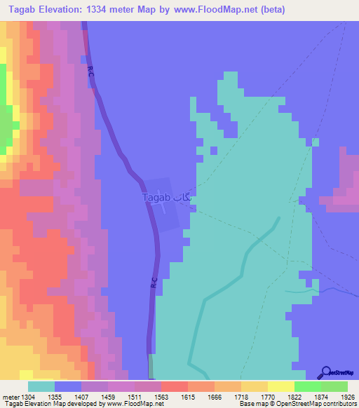 Tagab,Afghanistan Elevation Map