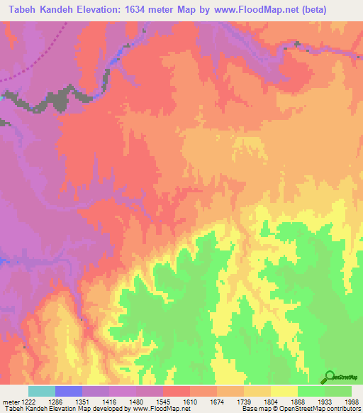 Tabeh Kandeh,Afghanistan Elevation Map