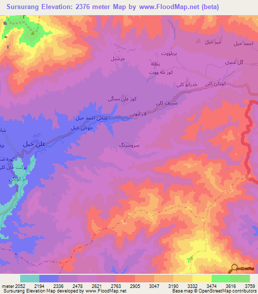 Sursurang,Afghanistan Elevation Map
