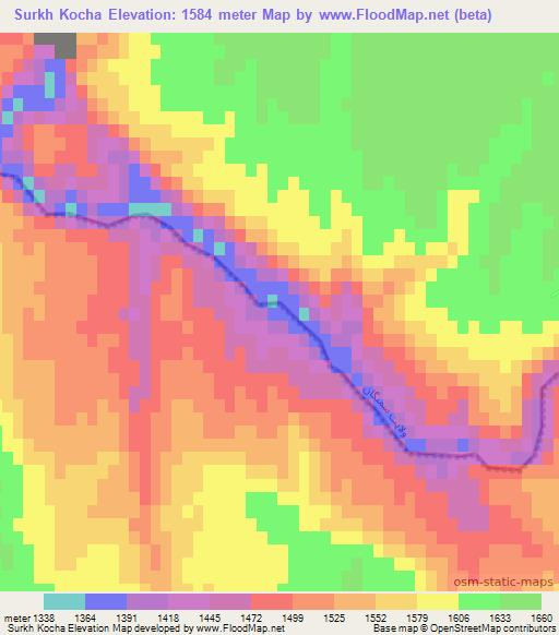 Surkh Kocha,Afghanistan Elevation Map