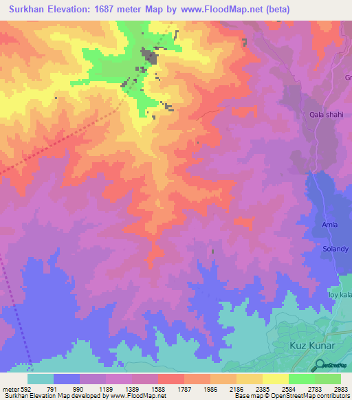 Surkhan,Afghanistan Elevation Map