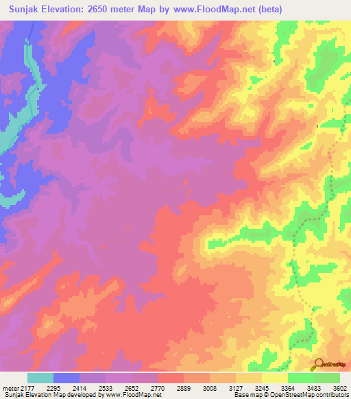 Sunjak,Afghanistan Elevation Map