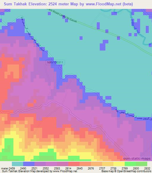 Sum Takhak,Afghanistan Elevation Map
