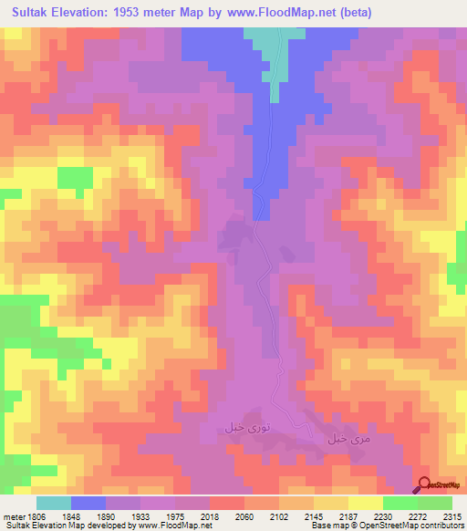 Sultak,Afghanistan Elevation Map