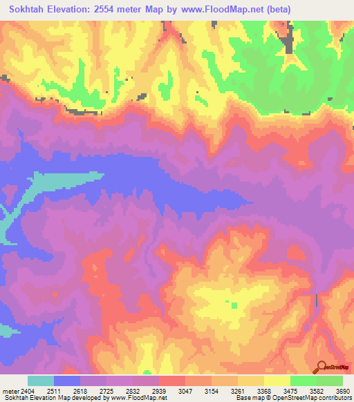 Sokhtah,Afghanistan Elevation Map