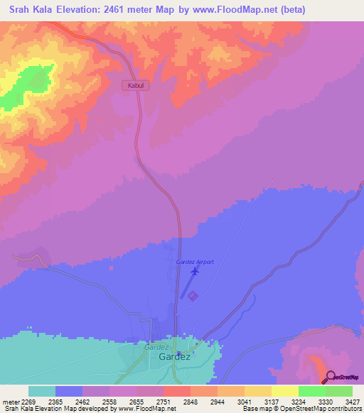 Srah Kala,Afghanistan Elevation Map