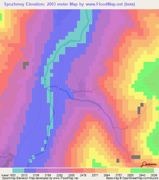 Spozhmey,Afghanistan Elevation Map