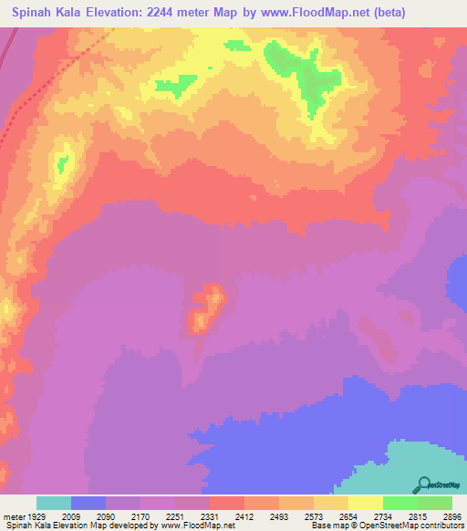 Spinah Kala,Afghanistan Elevation Map