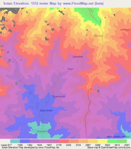 Sotan,Afghanistan Elevation Map