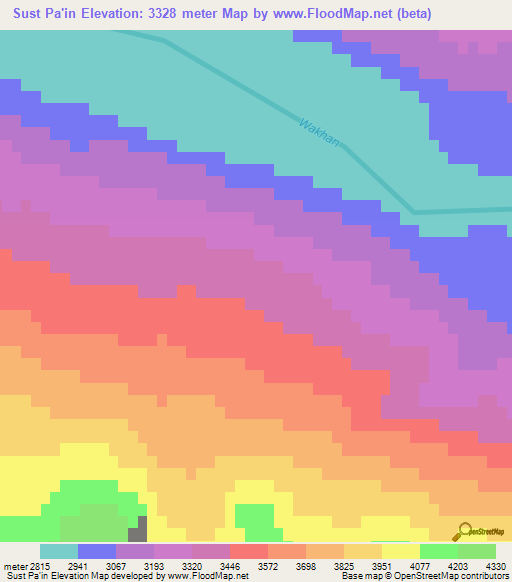 Sust Pa'in,Afghanistan Elevation Map