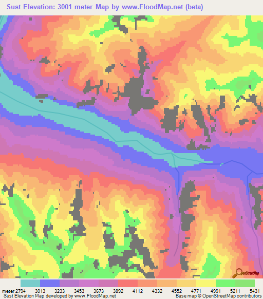 Sust,Afghanistan Elevation Map