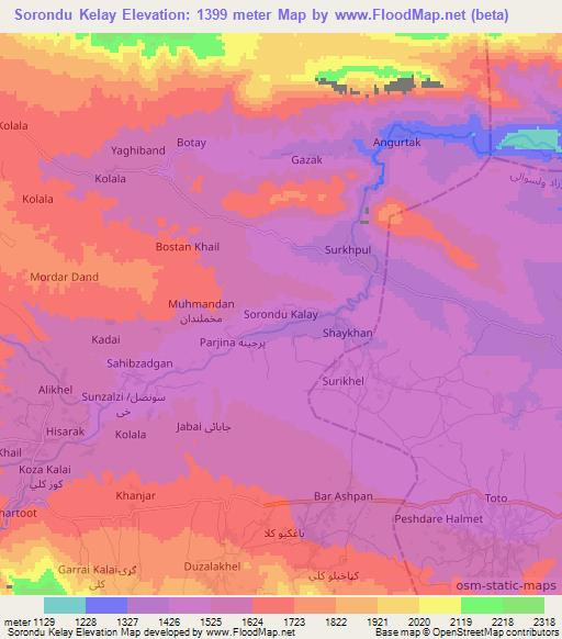 Sorondu Kelay,Afghanistan Elevation Map