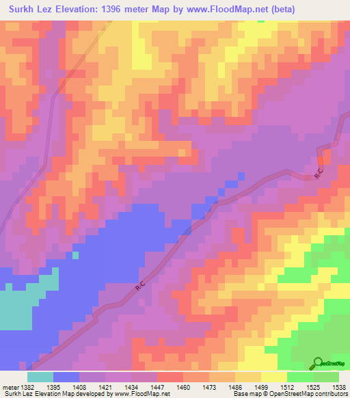 Surkh Lez,Afghanistan Elevation Map