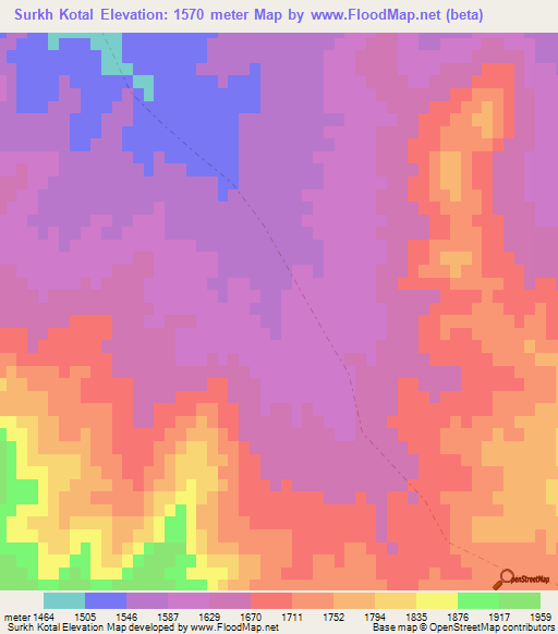 Surkh Kotal,Afghanistan Elevation Map