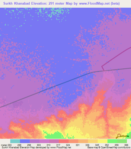Surkh Khanabad,Afghanistan Elevation Map