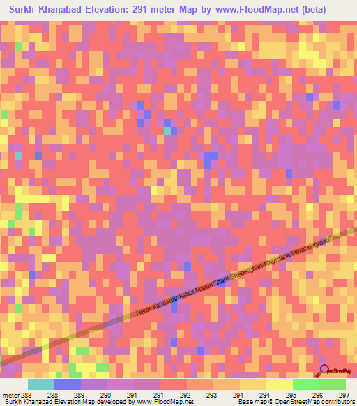 Surkh Khanabad,Afghanistan Elevation Map