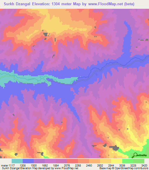 Surkh Dzangal,Afghanistan Elevation Map