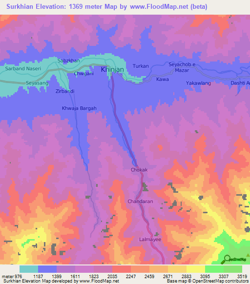 Surkhian,Afghanistan Elevation Map