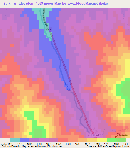 Surkhian,Afghanistan Elevation Map