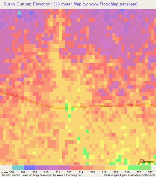 Surkh Gunbaz,Afghanistan Elevation Map