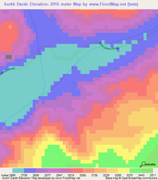 Surkh Darah,Afghanistan Elevation Map
