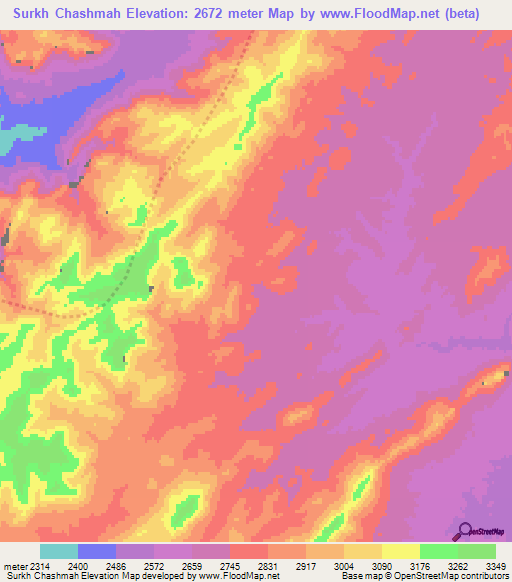 Surkh Chashmah,Afghanistan Elevation Map