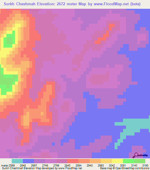 Surkh Chashmah,Afghanistan Elevation Map