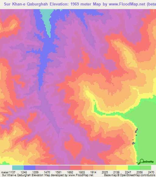 Sur Khan-e Qaburghah,Afghanistan Elevation Map
