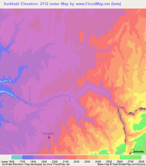 Surkhabi,Afghanistan Elevation Map