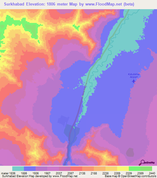 Surkhabad,Afghanistan Elevation Map