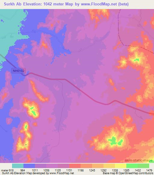 Surkh Ab,Afghanistan Elevation Map