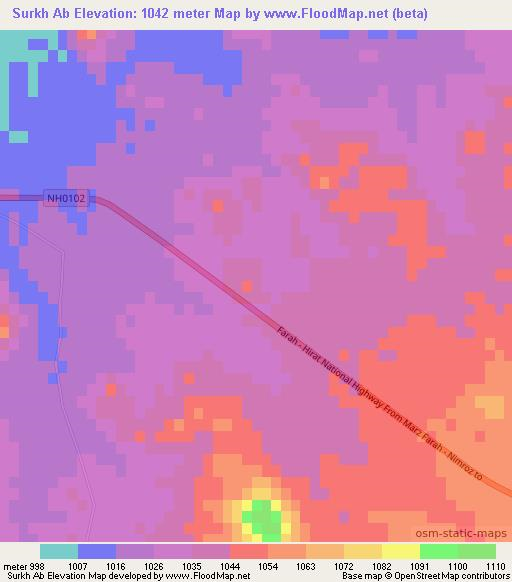 Surkh Ab,Afghanistan Elevation Map
