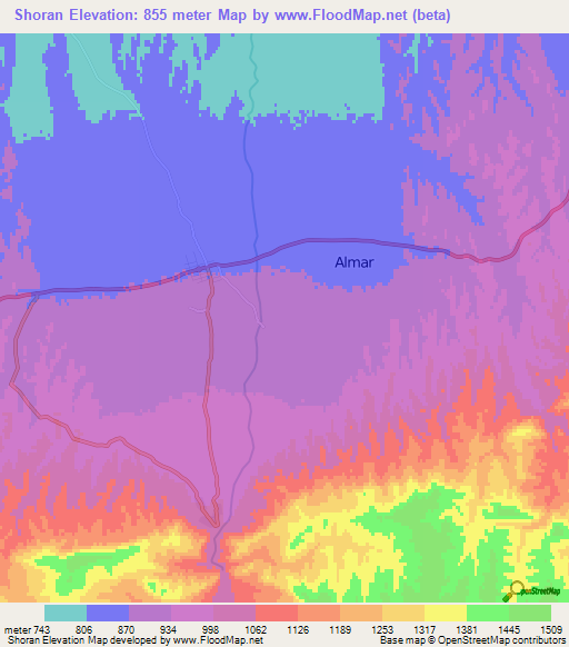 Shoran,Afghanistan Elevation Map
