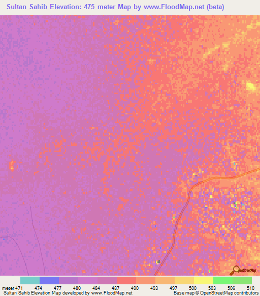 Sultan Sahib,Afghanistan Elevation Map