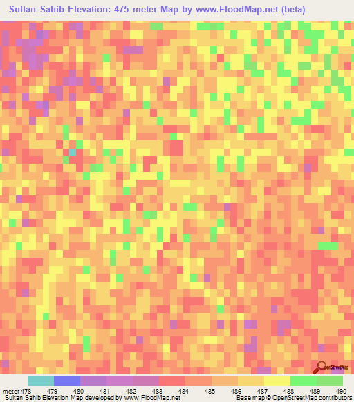 Sultan Sahib,Afghanistan Elevation Map