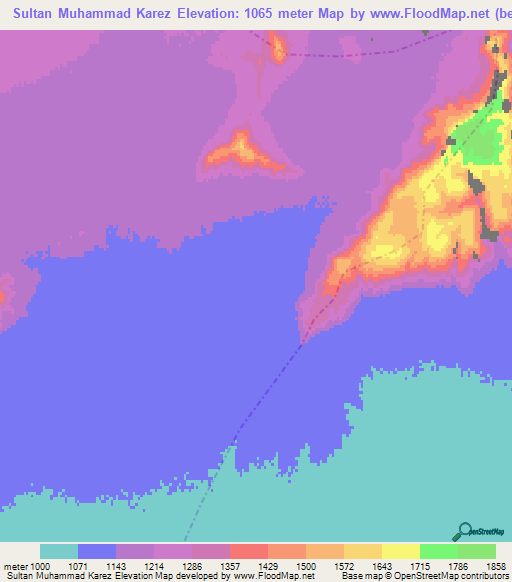 Sultan Muhammad Karez,Afghanistan Elevation Map