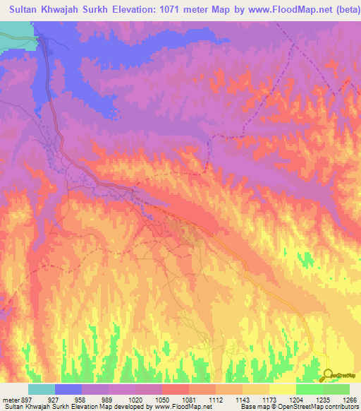 Sultan Khwajah Surkh,Afghanistan Elevation Map