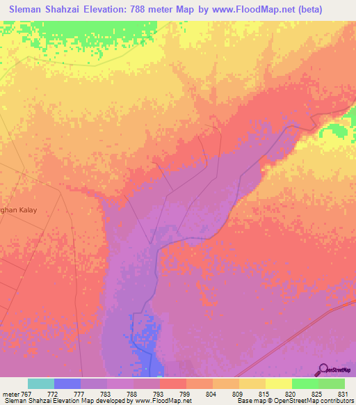 Sleman Shahzai,Afghanistan Elevation Map