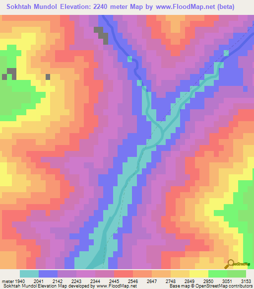 Sokhtah Mundol,Afghanistan Elevation Map